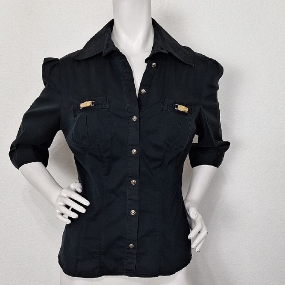 Bebe Black Button Down Chest Pockets Tailored Fit… - image 2